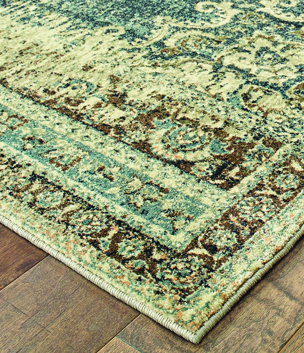 5’x8’ Blue and Ivory Medallion Area Rug