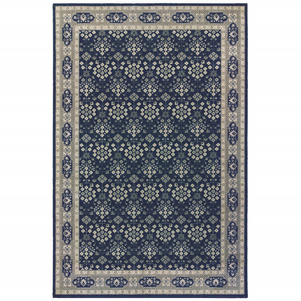 8’x11’ Navy and Gray Floral Ditsy Area Rug