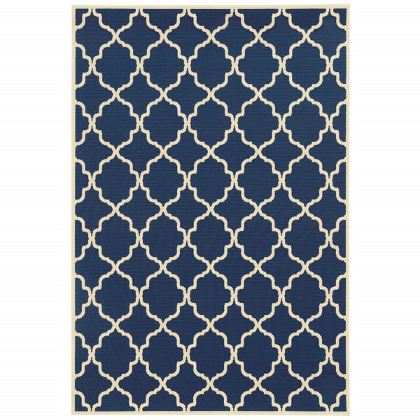 3’x5’ Blue and Ivory Trellis Indoor Outdoor Area Rug