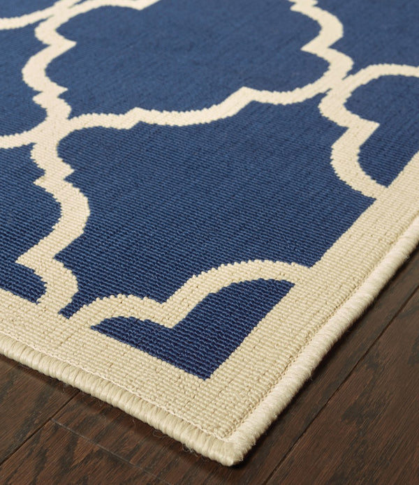 3’x5’ Blue and Ivory Trellis Indoor Outdoor Area Rug