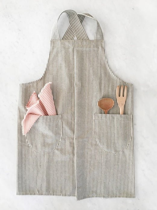 Set of Green Striped Apron and Oven Gloves