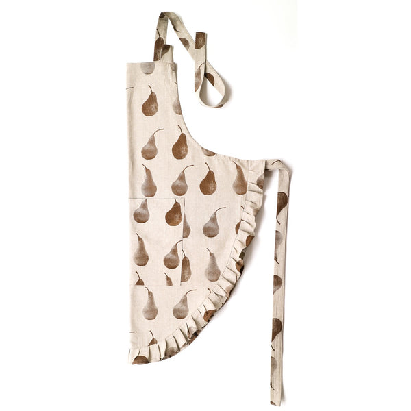 Set of Light Brown Pear Patterned Apron with Oven Gloves