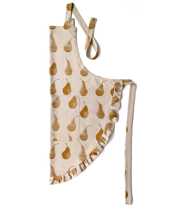 Set of Burnt Yellow Pear Patterend Apron with Oven Gloves