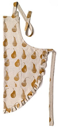 Set of Pale Yellow Pear Design Apron with Two Trivets