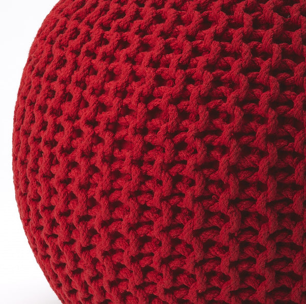 Cool Red Woven Pouf Ottoman