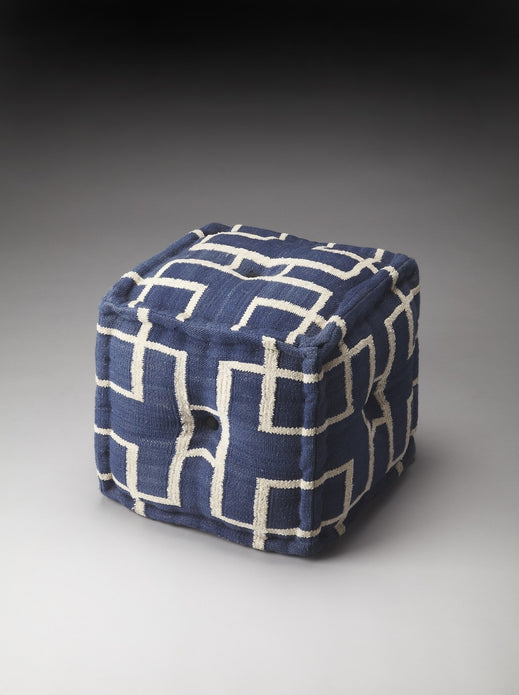 Blue Square Cotton Pouf Ottoman