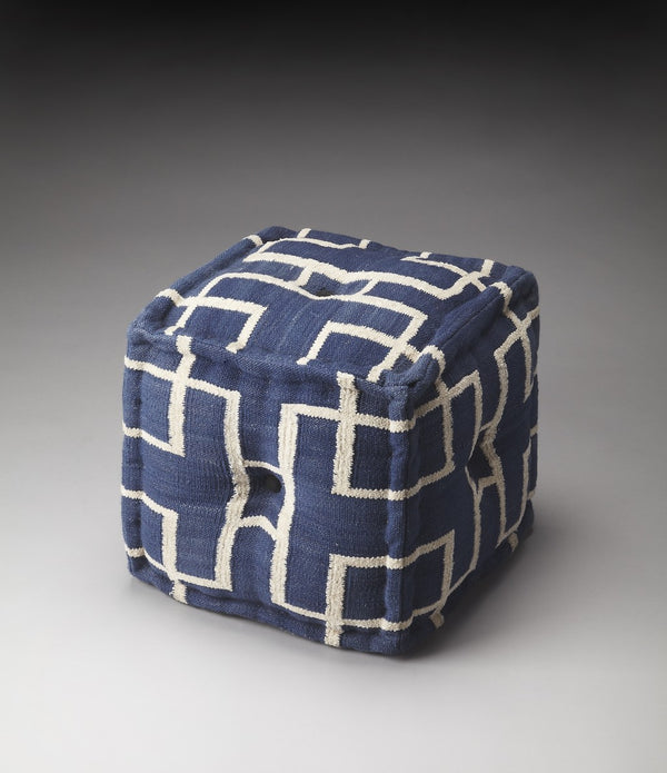 Blue Square Cotton Pouf Ottoman