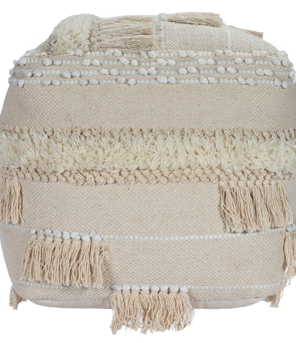 Cream Square Tassel Pouf Ottoman