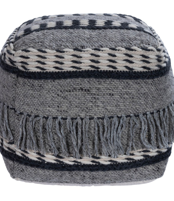 Boho Square Black and Gray Pouf Ottoman