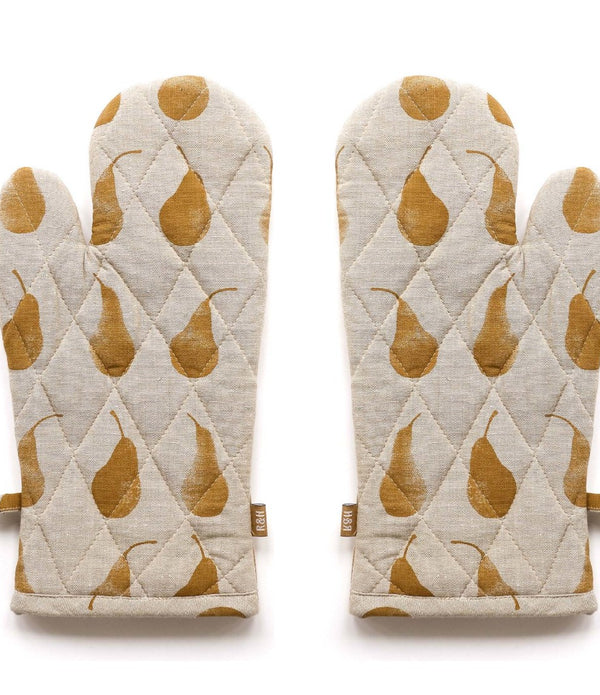 Set of Two Yellow Tea Towels with Matching Oven Gloves