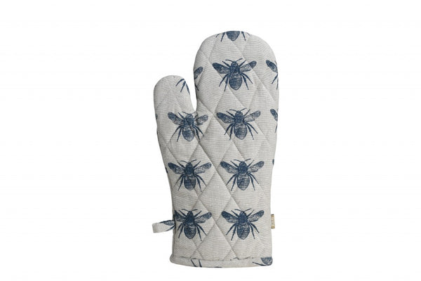 Set of Two Tea Towels with Navy Blue Bumble Bee Oven Gloves