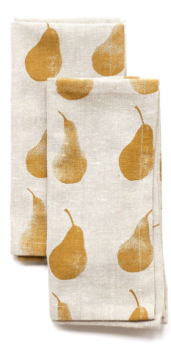 Set of Four Yellow Pear Pattern Placemats and Four Matching Napkins