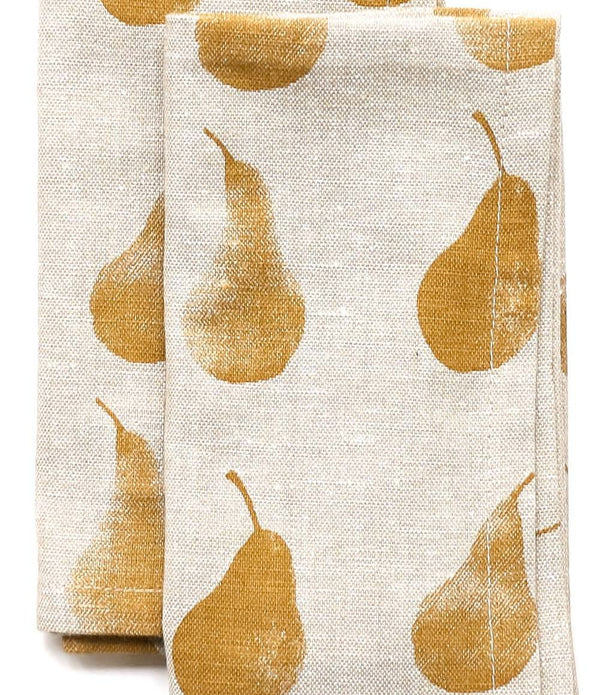 Set of Four Yellow Pear Pattern Placemats and Four Matching Napkins