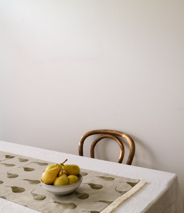 Set of Green Pear Pattern Table Runner with 8 Matching Napkins