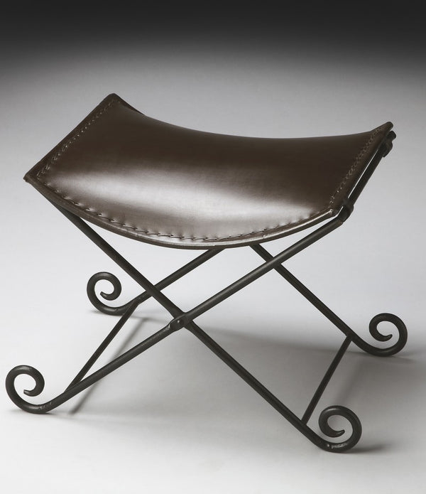 Dark Brown Leather and Metal Stool