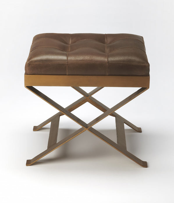 Medium Brown Tufted Leather Stool