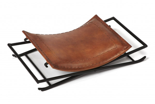 Foldable Brown Leather Stool