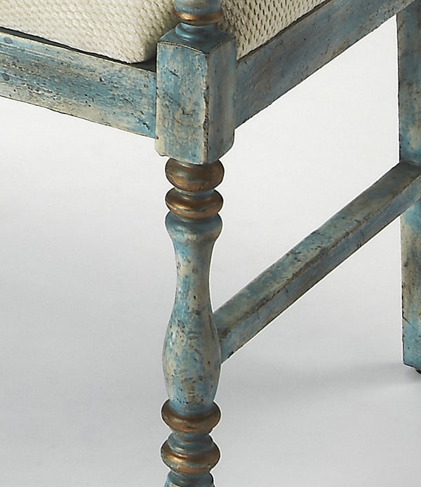 Antiqued Aqua Spindle Back Bench