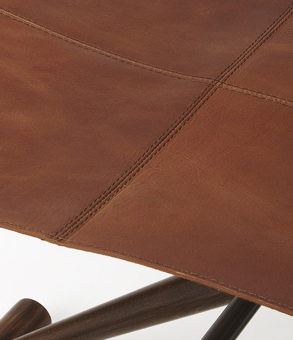 Brown Wood and Leather Portable Stool