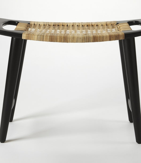 Black and Natural Cane Woven Stool