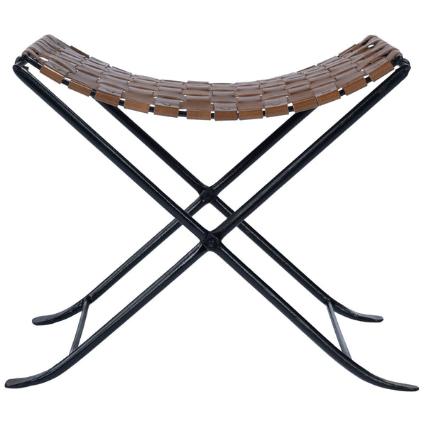 Brown Leather Weave Stool