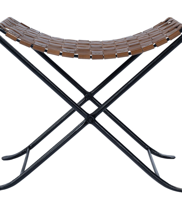 Brown Leather Weave Stool