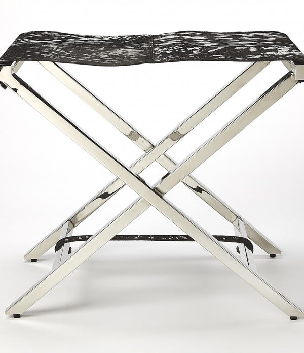 Stainless Steel Black and White Leather Portable Stool