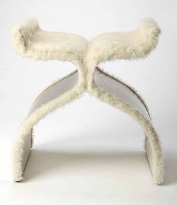 Far Out Ivory and Chrome Faux Fur Stool