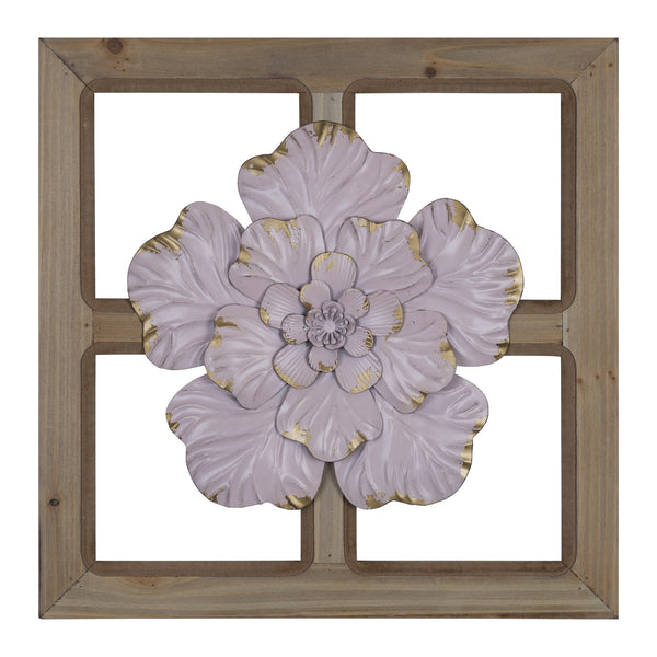 Pink Floral Wood and Metal Wall Decor