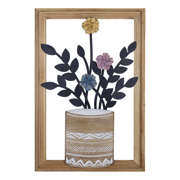 Framed Metal Flower Vase Wall Decor