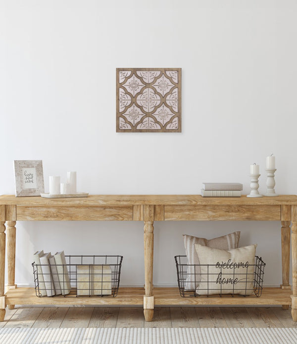 Pale Pink Quatrefoil Metal and Wood Wall Plaque