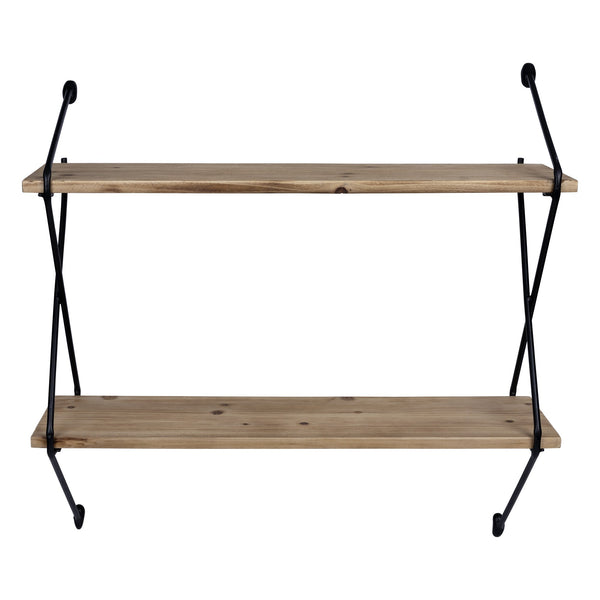 Two Tier Metal and Wood Wall Shelf