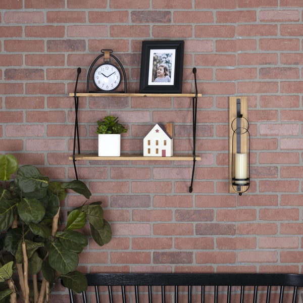 Two Tier Metal and Wood Wall Shelf