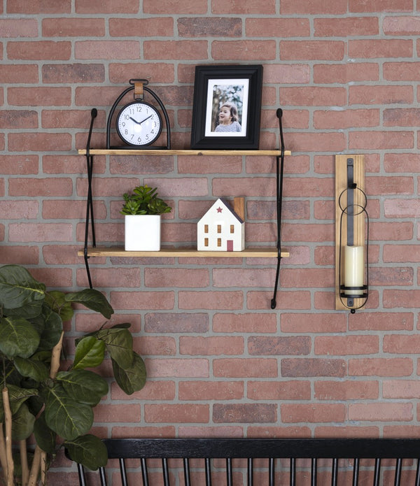 Two Tier Metal and Wood Wall Shelf