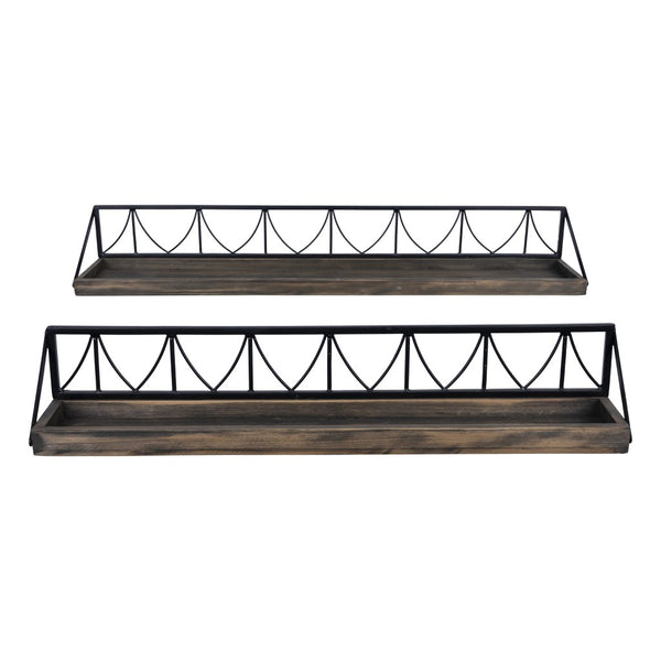 Set of Two Wooden Wire Mesh Floating Wall Shelves