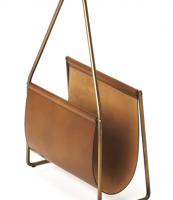 Brown Leather Magazine Basket