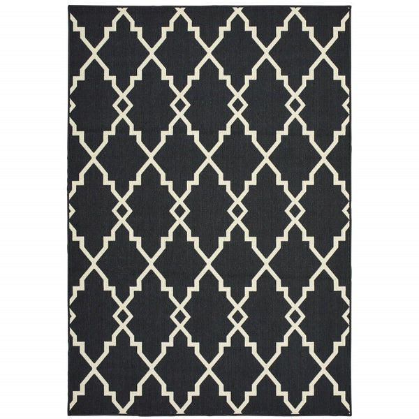 9’x13’ Black and Ivory Trellis Indoor Outdoor Area Rug