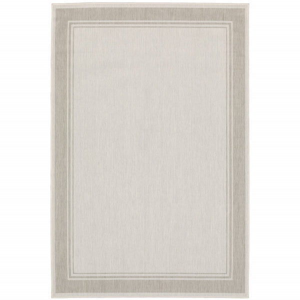 8’x10’ Ivory and Gray Bordered Indoor Outdoor Area Rug