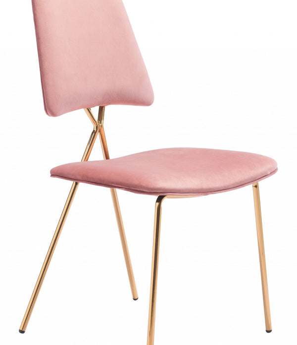 Lux Pink Velvet and Gold Dining or Accent Chairs Set of 2