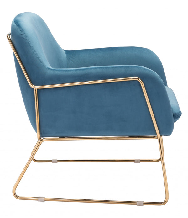 Comfy Square Teal Velvet and Gold Accent Arm Chair