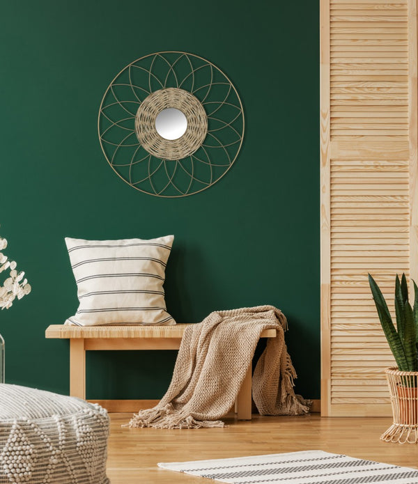 Wooden Sunflower Round Wall Mirror