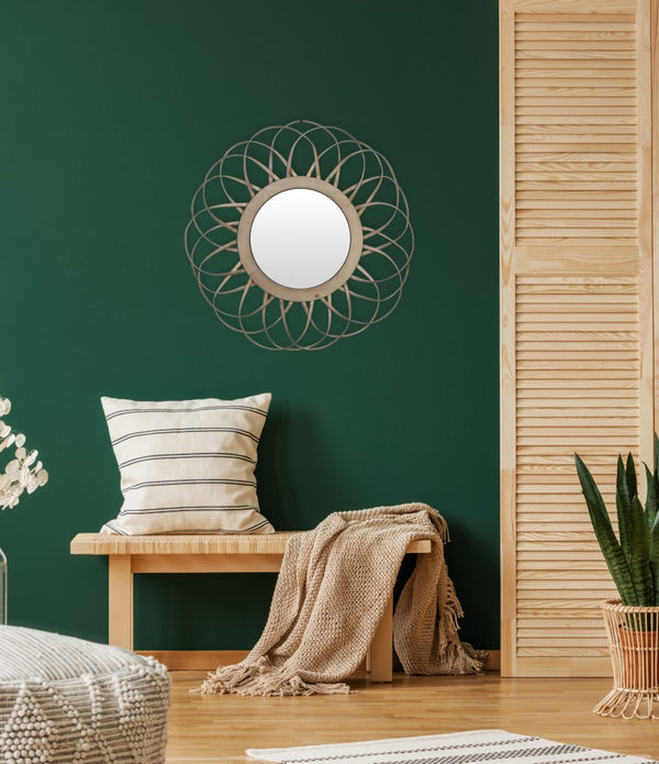 Wooden Flower Shaped Round Wall Mirror