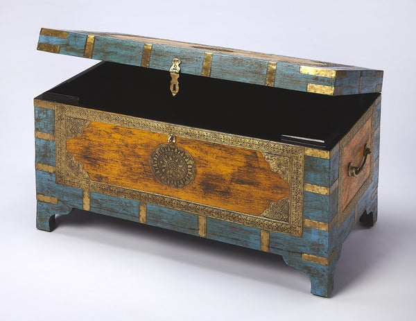 Hand Painted Brass Inlay Storage Trunk