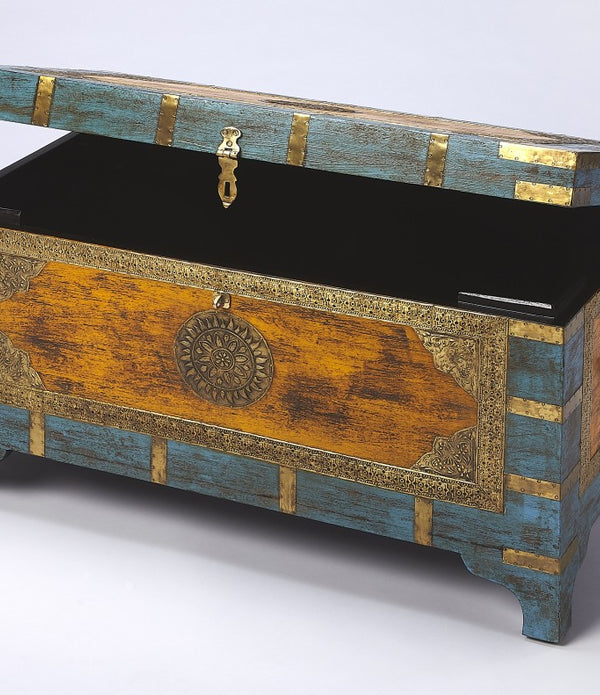 Hand Painted Brass Inlay Storage Trunk