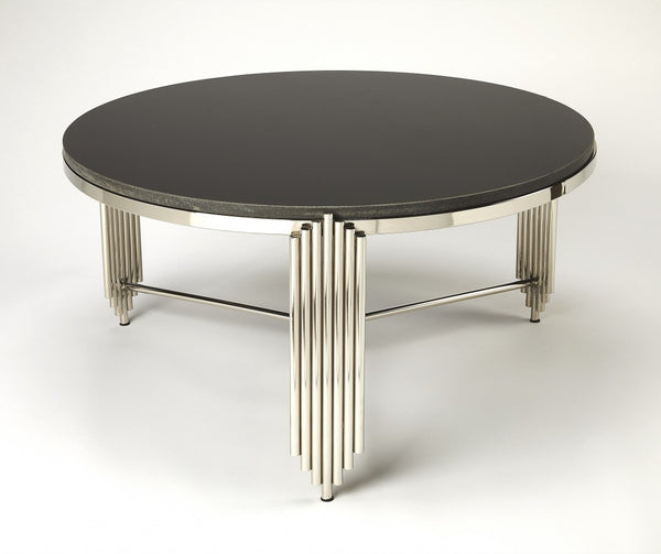 Black Granite and Metal Coffee Table