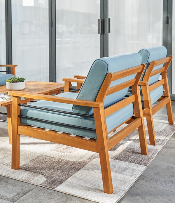 Natural Wood Sofa Chair with Metal Supports