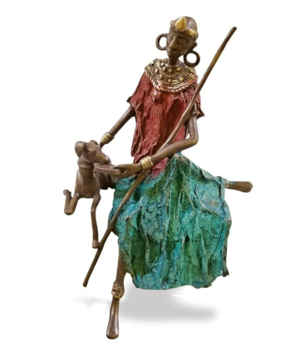 Vintage Bronze Masai Woman Sculpture