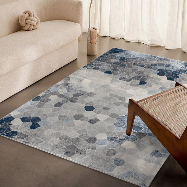 4’ x 6’ Navy Blue Cobblestone Pattern Area Rug