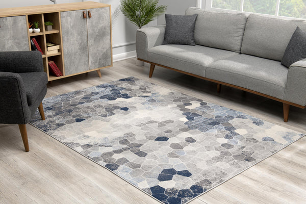 4’ x 6’ Navy Blue Cobblestone Pattern Area Rug