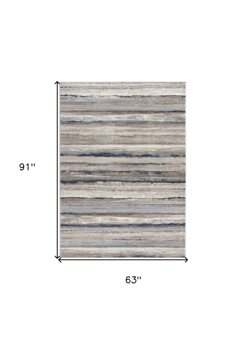 5’ x 8’ Blue and Beige Distressed Stripes Area Rug